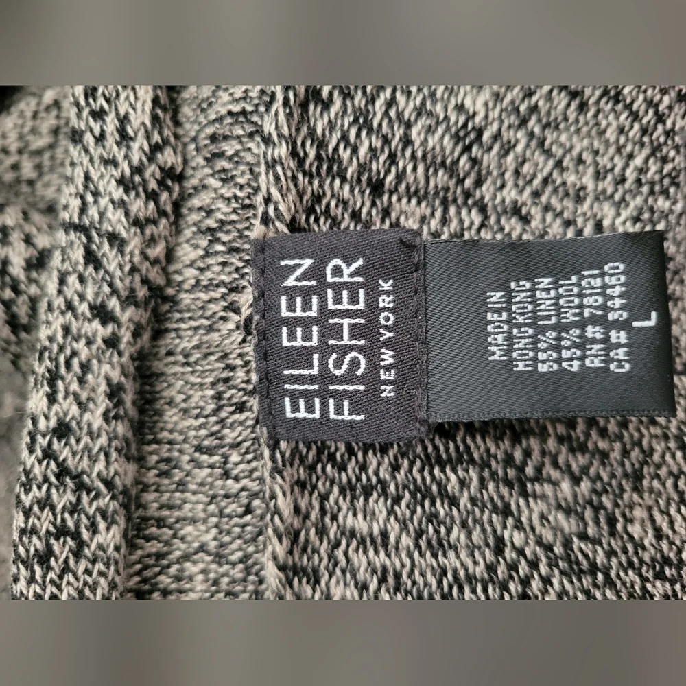 Eileen Fisher Linen‎ and Wool Salt&Pepper Open Front Cardigan Size L